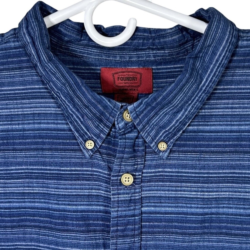 Foundry Button Down Shirt Young‎ Men's 4XL Pocket Short Sleeve Striped Blue